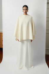 Flowing Blend Cape with Sculptural Drape and Structured Back Zipper Detail